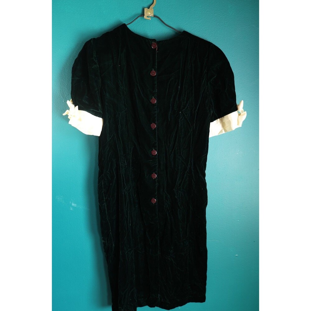 Vintage 80s Karin Stevens Velvet Deep Green Dress Evening Party Dress Bow 14 - Picture 5 of 10